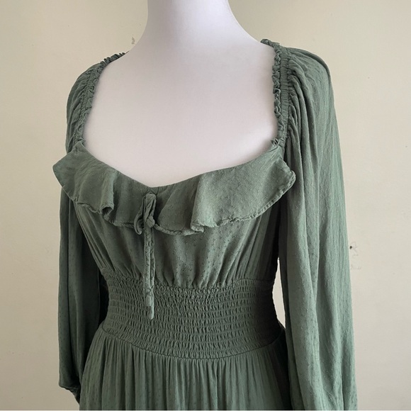 Betsey Johnson Dot Jacquard Smocked Mini Dress Dark Ivy Green Square Neck M - Picture 4 of 4